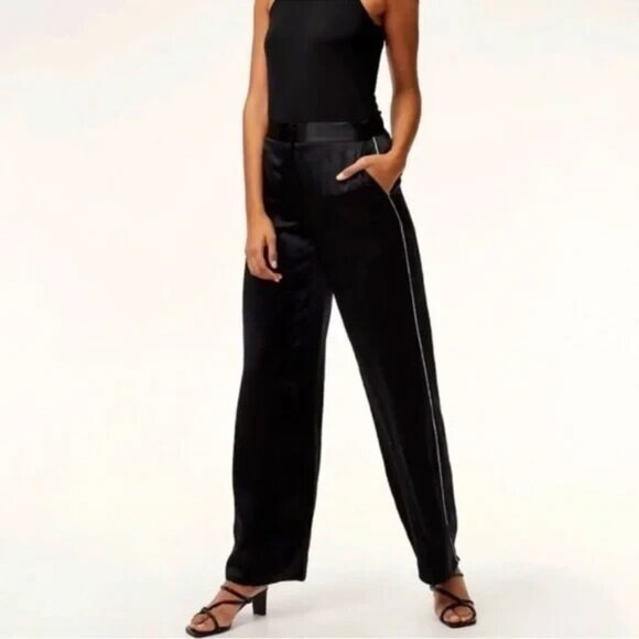 Babaton Pants - Babaton Aritzia Black Satin Tuxedo Stripe Wide Leg Pants Size 4